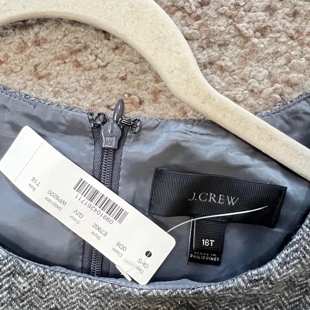 J. Crew Herringbone Knee Length Dress Gray sz 16T Wool blend Workwear business‎
